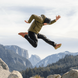 active man over 60 hiking mountains