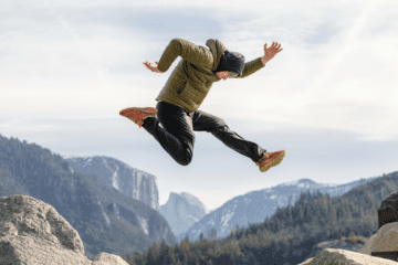 active man over 60 hiking mountains