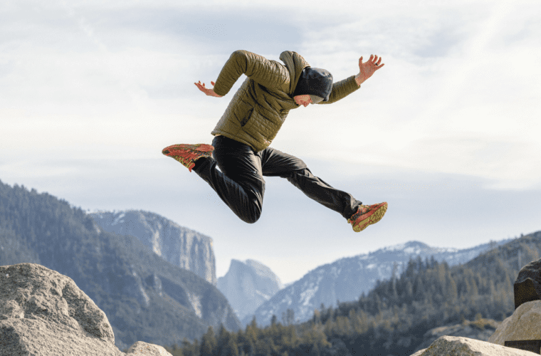 active man over 60 hiking mountains